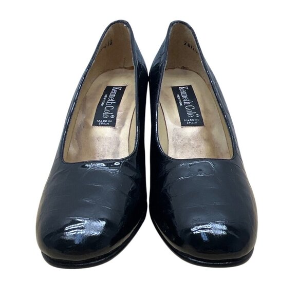 Kenneth Cole Womens Black Croc-Embossed Leather Tango ll Heels Size 7 - Picture 2 of 10